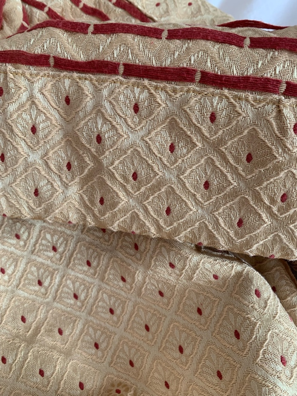 Gold jacquard upholstery weight curtain panel like new, 54” wide, 84” long